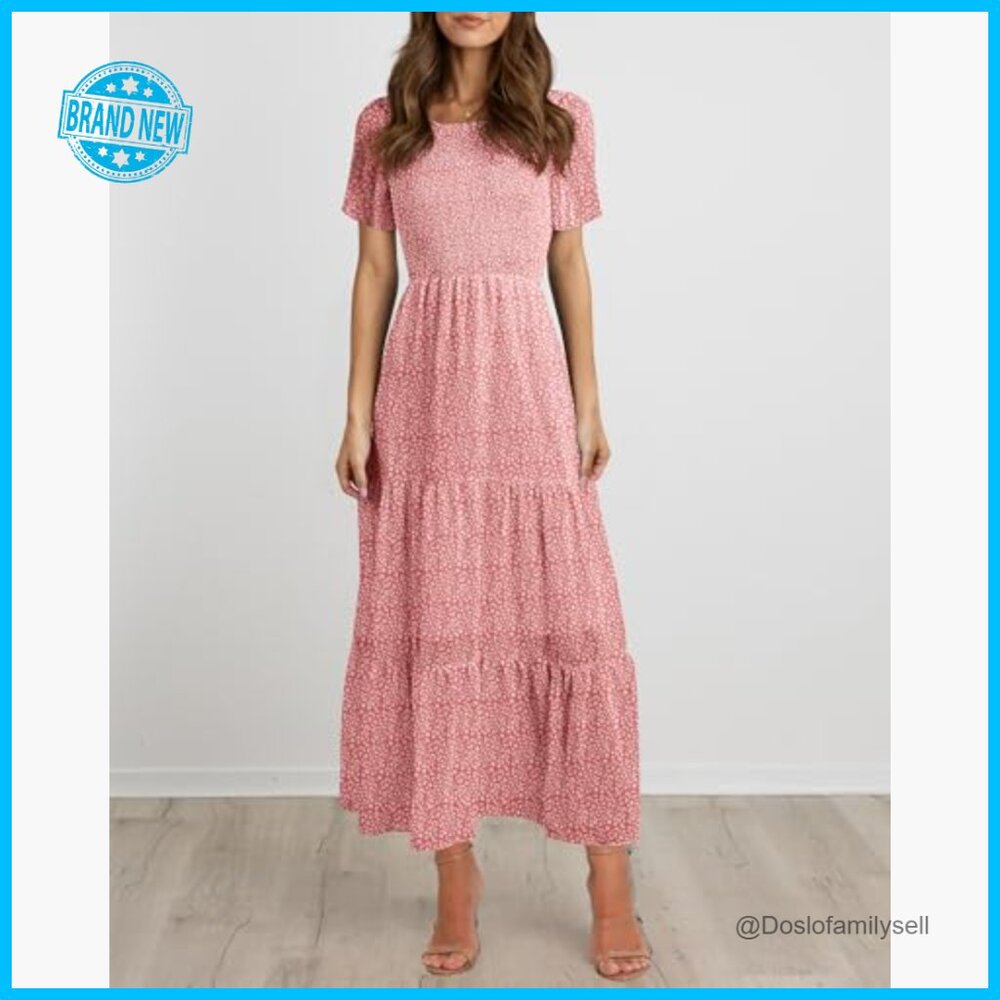 Bohemian Floral Maxi Dress Tiered Cocktail Elegant Summer Flowy - Picture 2 of 7